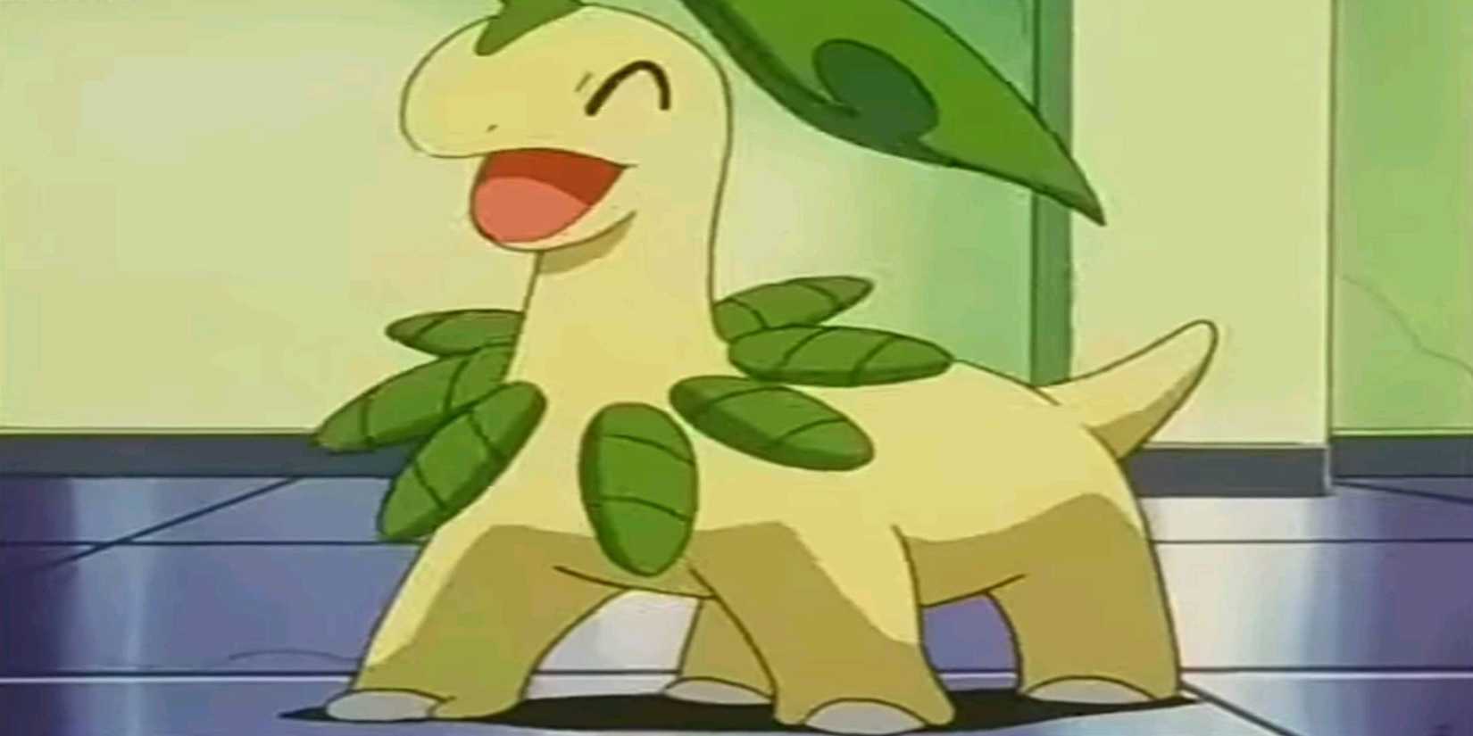 Bayleef Being Affectionate with Ash in Oak's Lab Season 4 Episode 43 Turning Over a New Bayleef