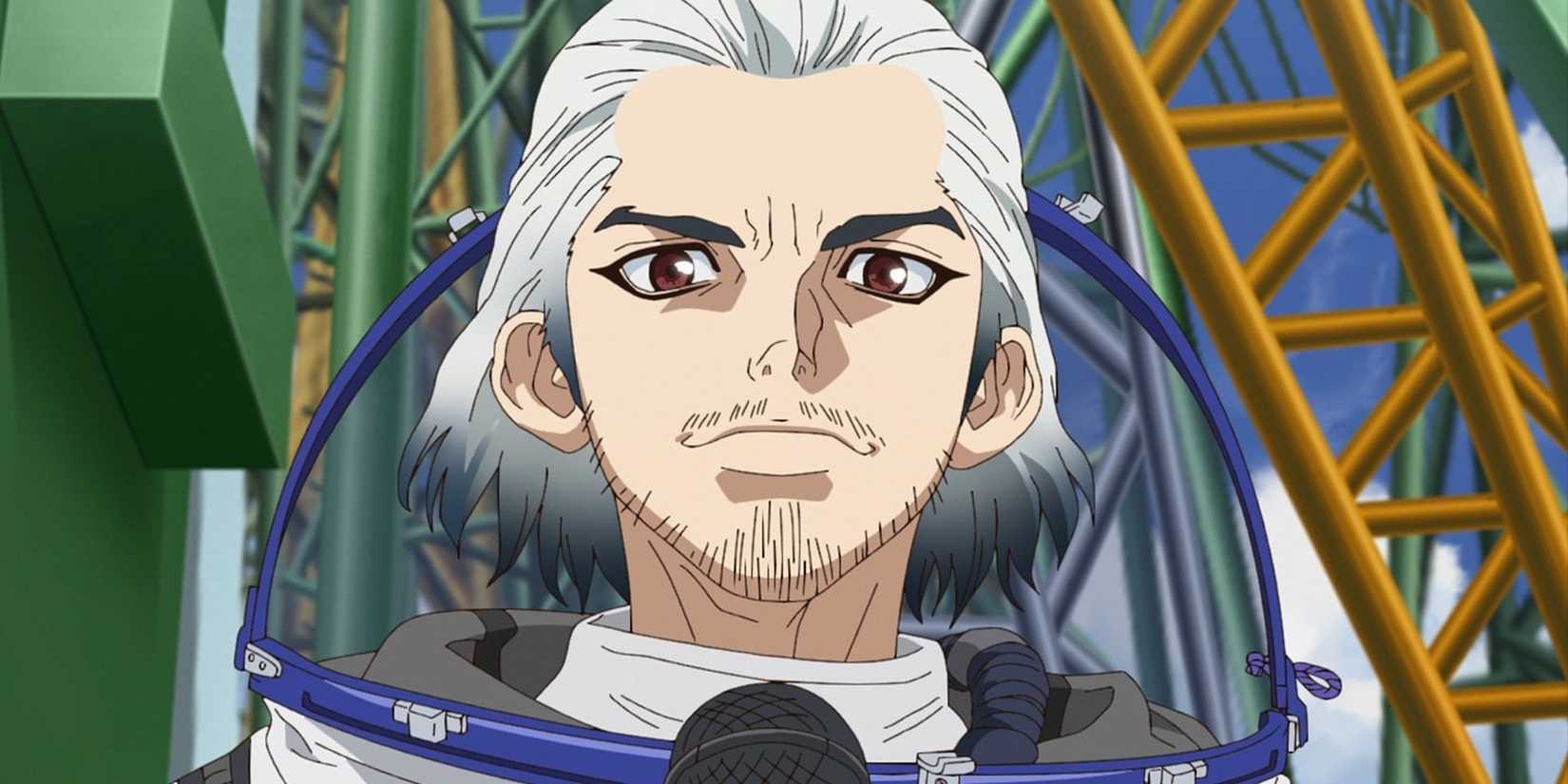 Byakuya Ishigami i sin astronautdräkt.