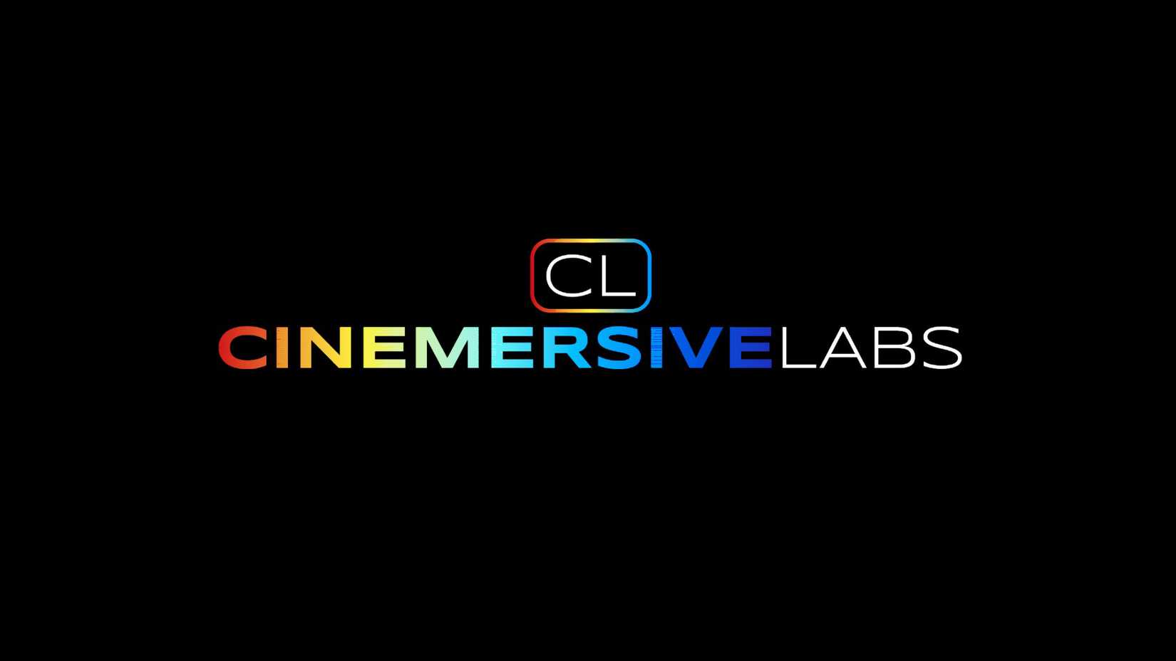A Cinemersive Labs logo edited with horizontal stripes set to a "hard mix" blending mode on a black background.