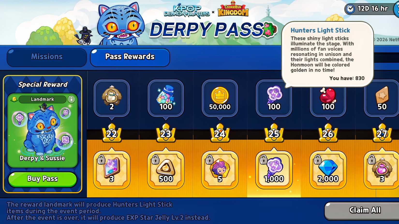Cookie Run Kingdom Hunters Light Sticks Reward from Derpy Pass