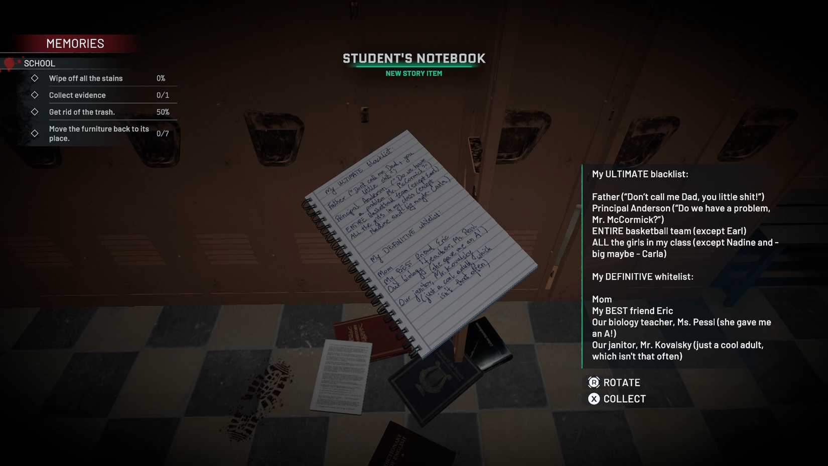 crime-scene-cleanup-act-2-cassette-tape-cd-items-left-behind-memory-stage-student's-notebook