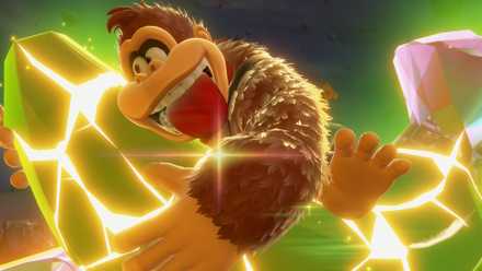 DK hugs a banana in Donkey Kong Bananza (2025)