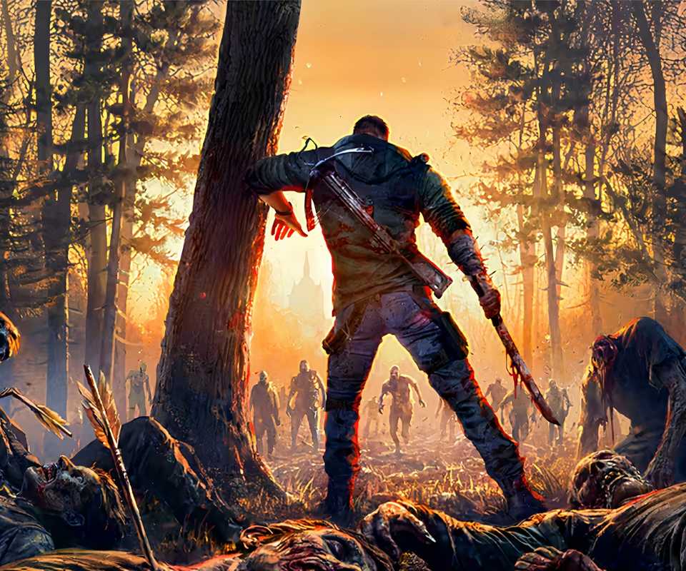 Dying Light's Kyle Crane faces a horde of zombies in a forest