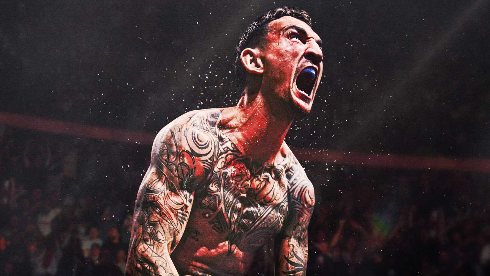 UFC fighter Max Holloway screaming after a match on the EA Sports UFC 6 Ultimate Edition cover.