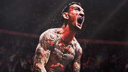 UFC fighter Max Holloway screams after a fight on the EA Sports UFC 6 Ultimate Edition cover.