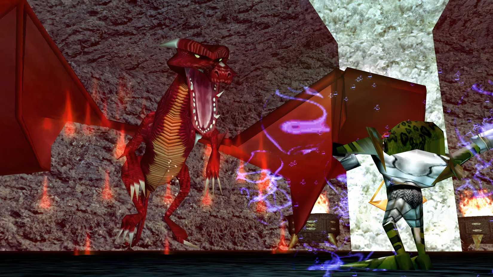 A solo Everquest Legends character fighting against a massive dungeon boss dragon