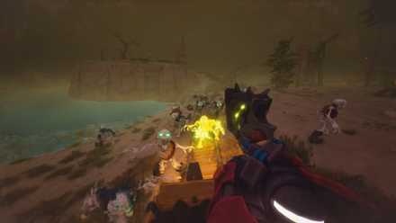In Far Far West, a cowboy on a wagon fends off a horde of skeletons.