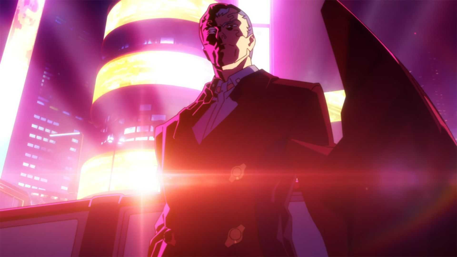 Faraday steps out of his vehicle - Cyberpunk Edgerunners