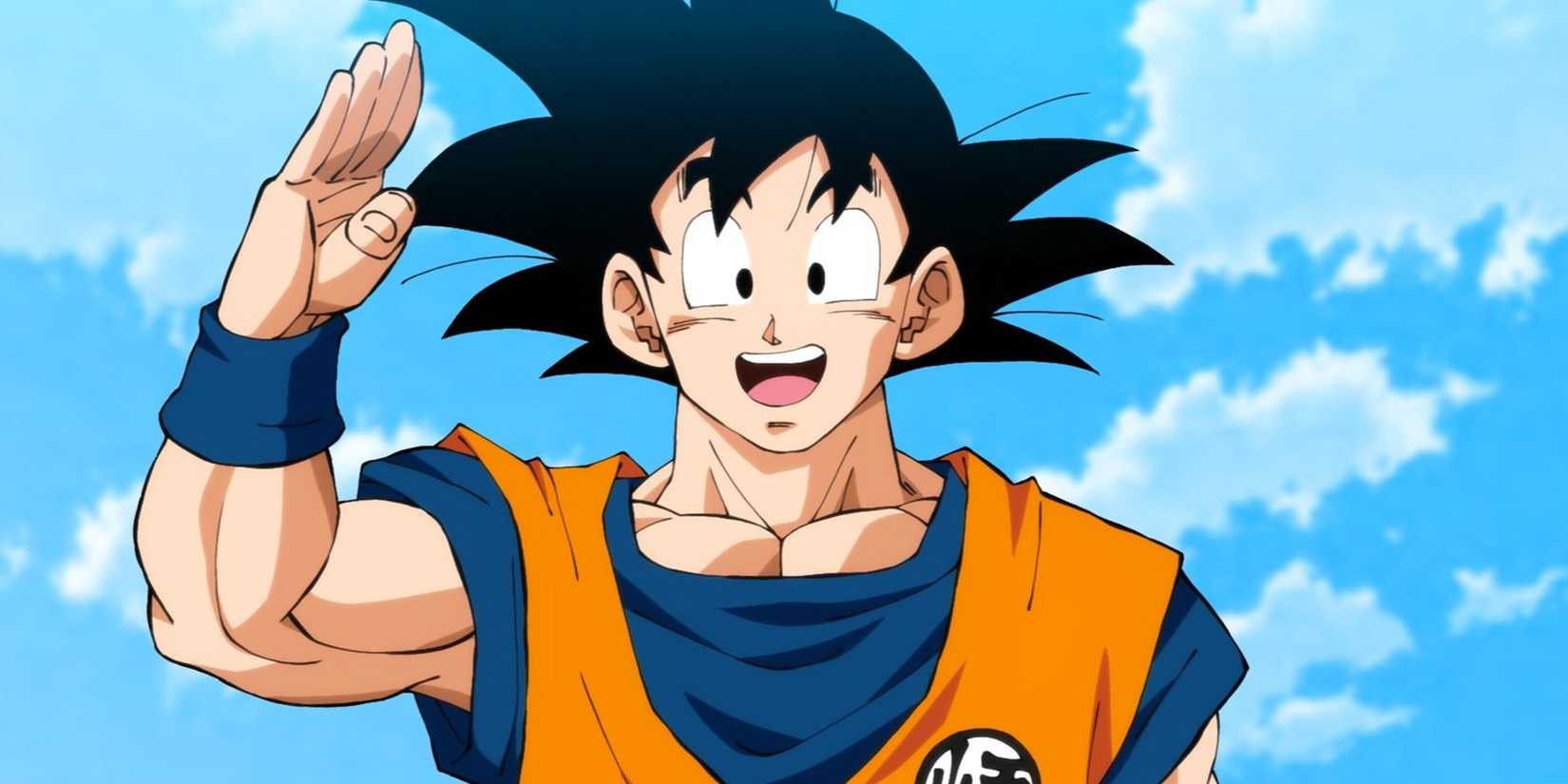 Goku looks happy as he greets the audience.