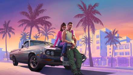 GTA 6 sunset with main characters on the car