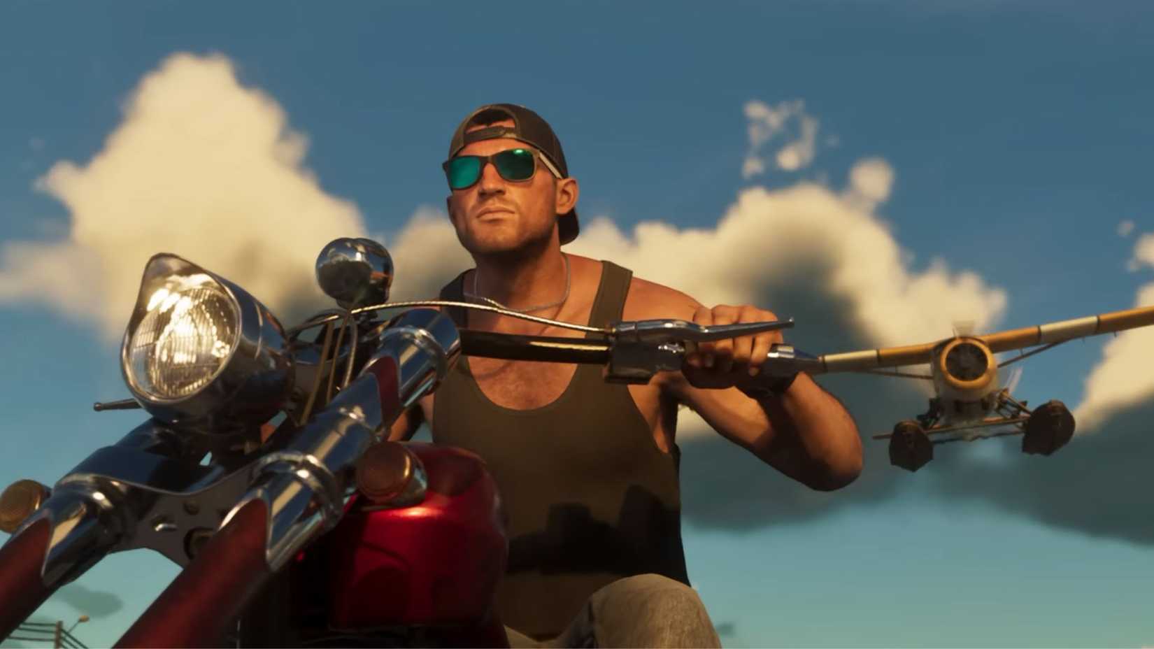 Jason em uma motocicleta em Grand Theft Auto 6