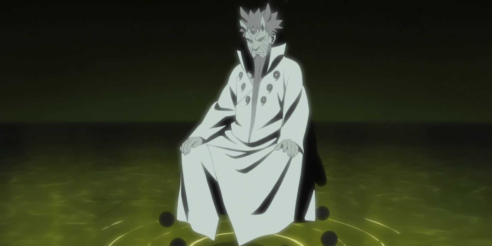 Hagoromo Otsutsuki is floating on a green liquid.