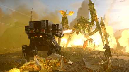 helldivers 2 exosuits fighting terminids