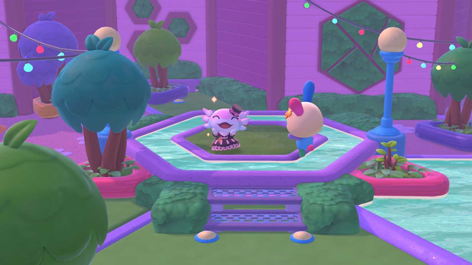 A player stands in the Town City Orchard in Hello Kitty Island Adventure