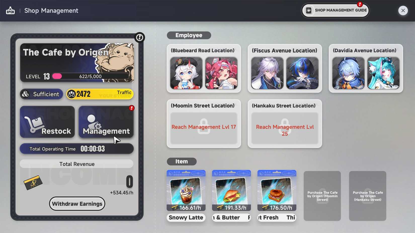 How to manage Cafe by Origen on NTE