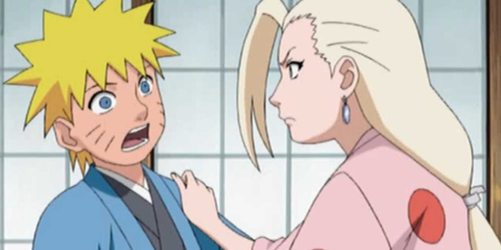 Ino Yamanaka and Naruto wear robes.