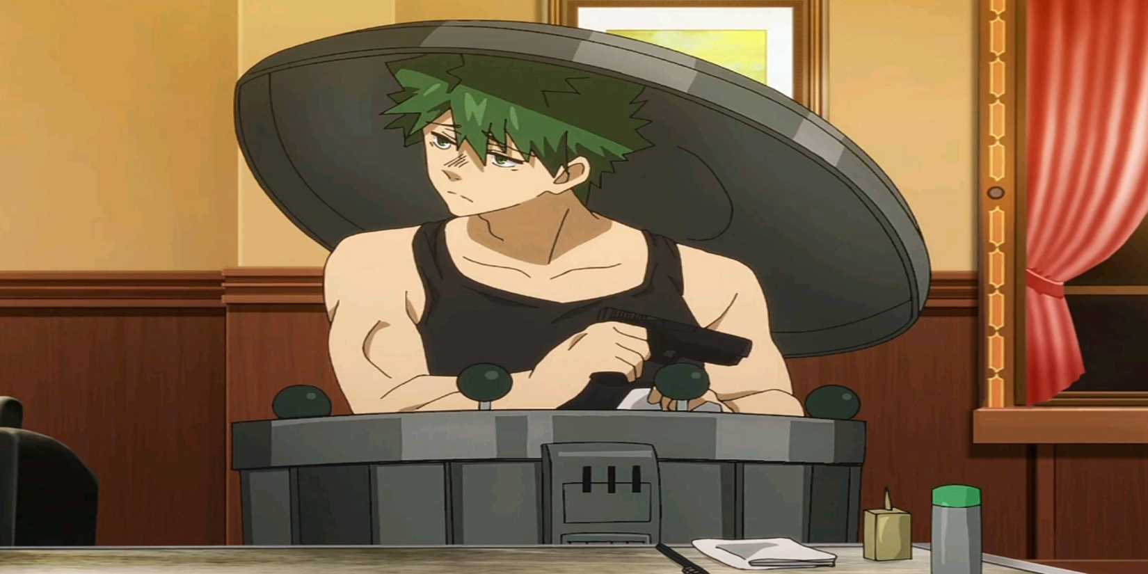 Ission Yozakura Family Shinzo Cleaning a Gun in Armored Trash Can Season 1 Episode 1