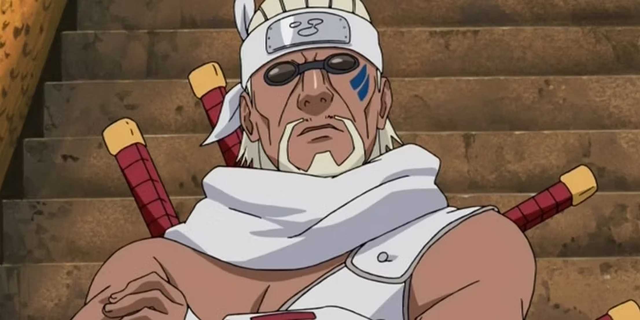 Killer Bee crosses her arms in front of a staircase.