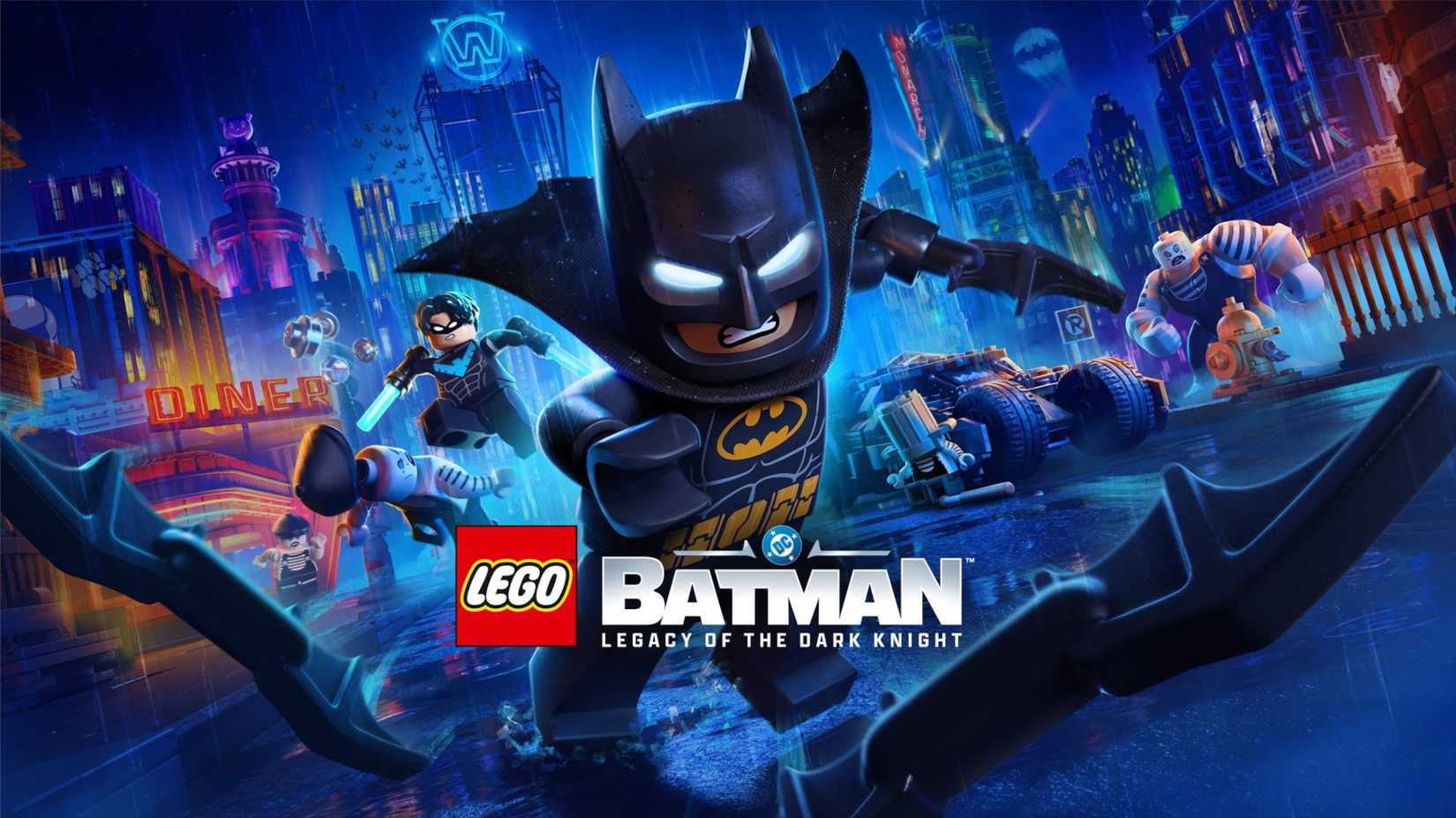 LEGO Batman: The Dark Knight Legacy key art showing Batman Nightwing and Gotham City