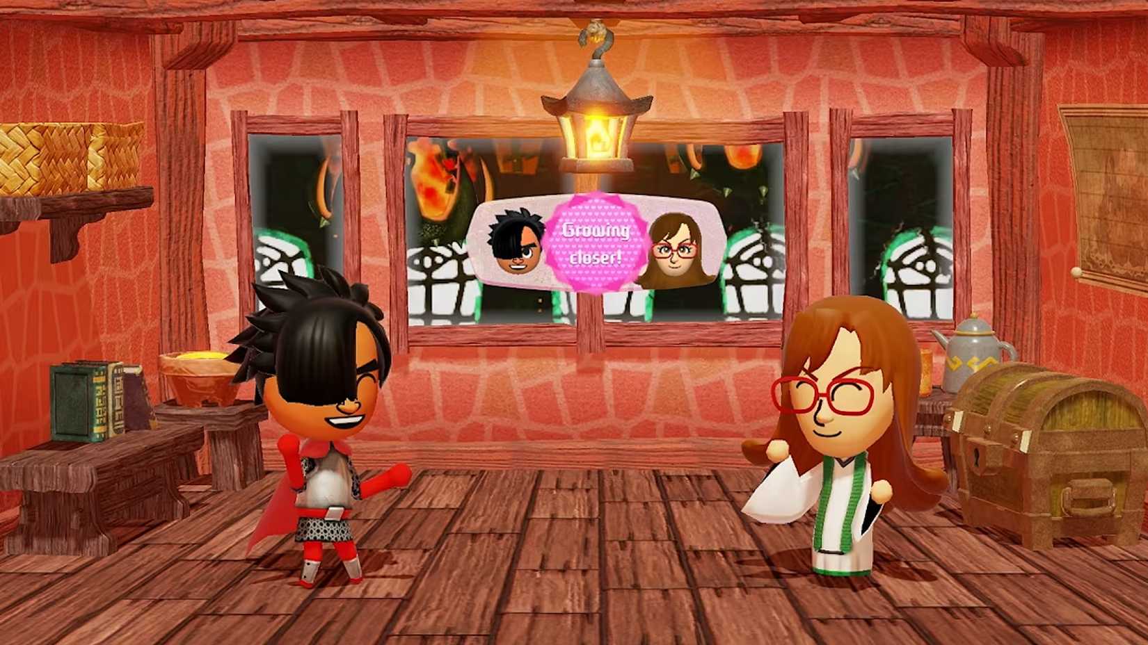 Two Miis level up their bond in Miitopia on the Nintendo Switch
