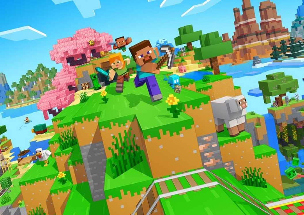 Pemandangan lanskap <em>Minecraft</em> yang indah