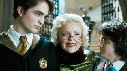 Rita Skeeter, Cedric Diggory and Harry Potter in The Goblet of Fire