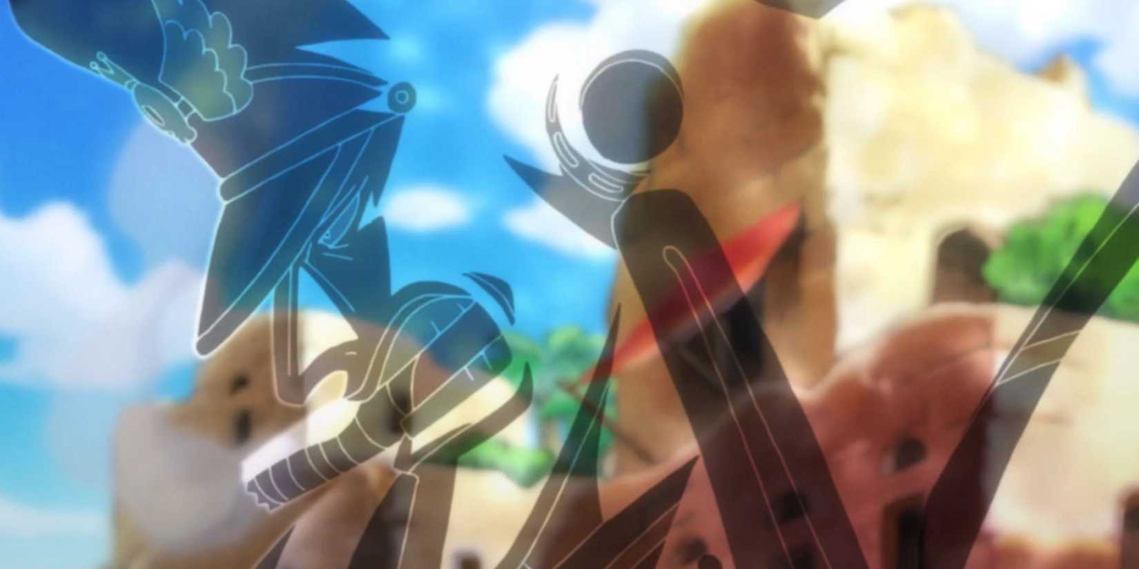 Shiryu of the rain uses the invisibility of the Clear-Clear Fruit against Gecko Moria in One Piece.