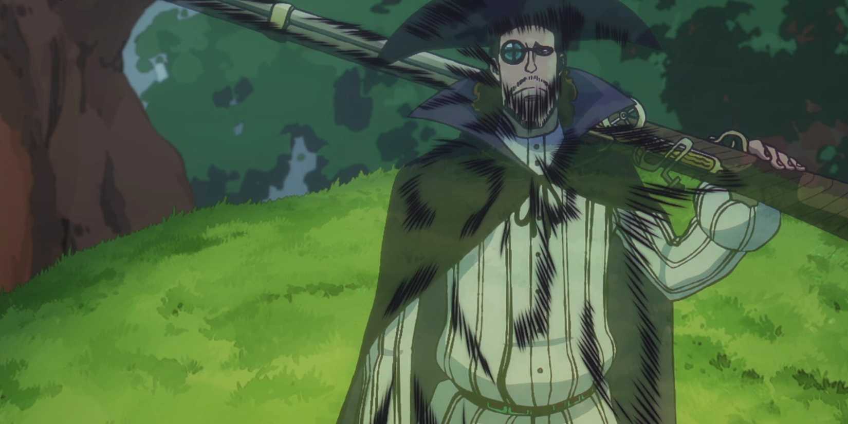 Van Augur using the Warp-Warp Fruit to teleport in One Piece.