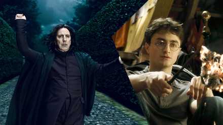 A split image of Severus Snape and Harry in Harry Potter