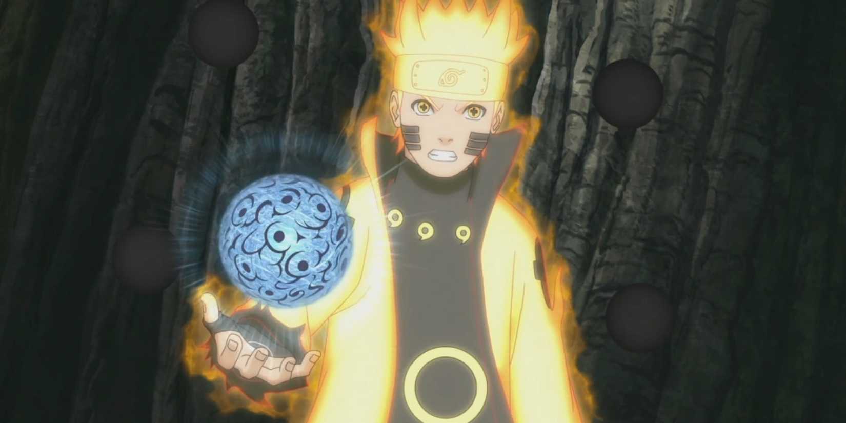 Naruto uses Sage Art: Magnet Release Rasengan against Madara in Naruto: Shippuden.