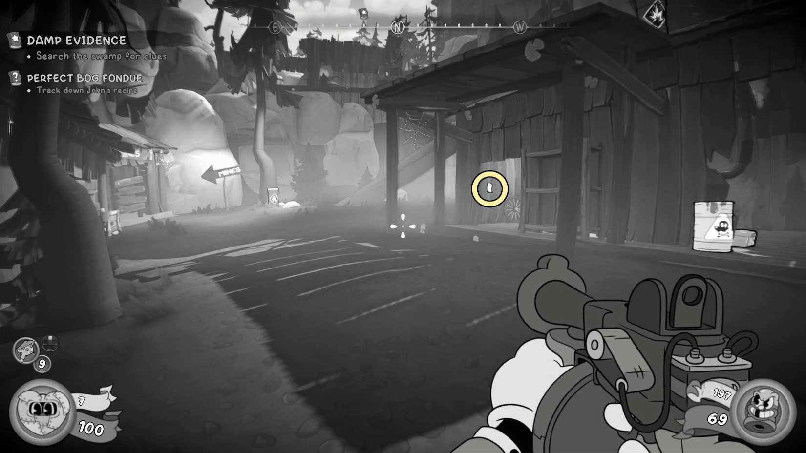 An alternate clue pinned to the wall near the Mouse Pie mine is for the wet evidence in the rental