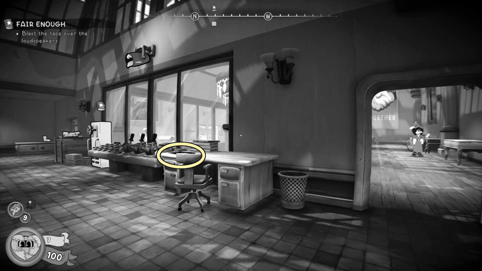 newspaper collectible on desk inside sound booth Fair Enough Mouse P.I. for Hire