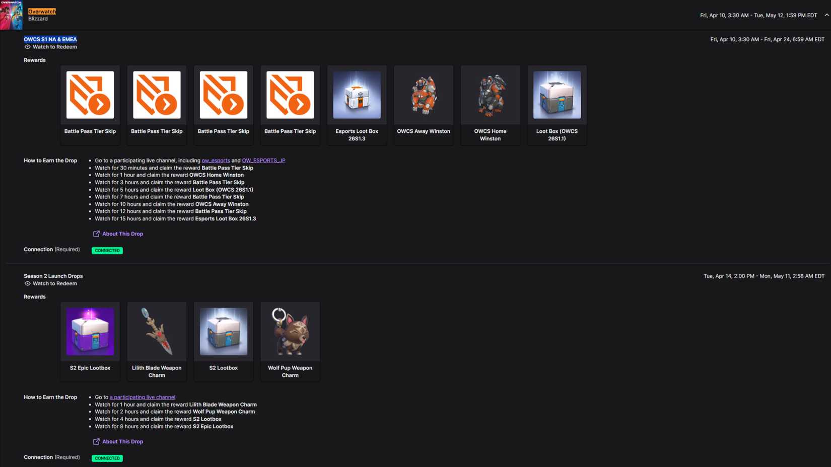 overwatch reign of talon season 2 twitch drops page