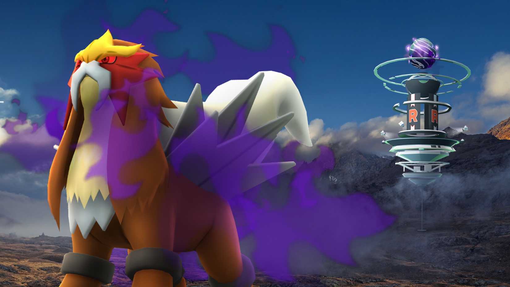Pokemon GO Shadow Entei Crop with Gym in Background