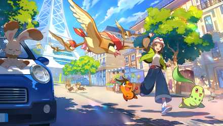 Pokemon Legends Z-A Trainer with Tepig and Chikorita