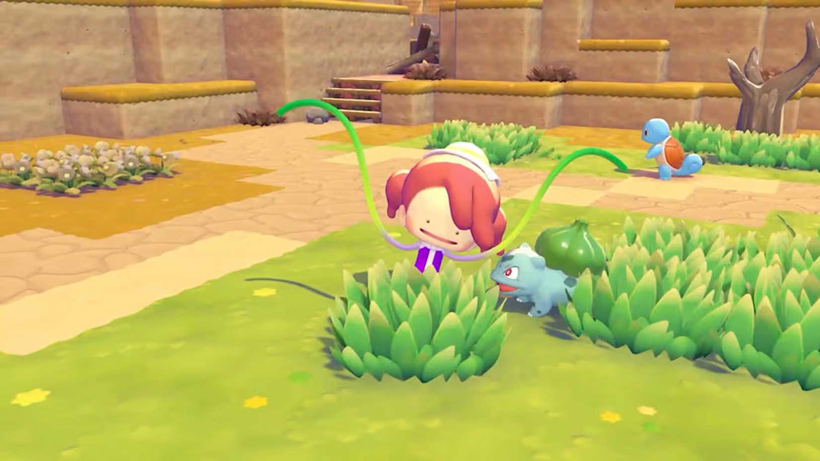 Ditto uses Leafage after learning it from Bulbasaur in Pokemon Pokopia