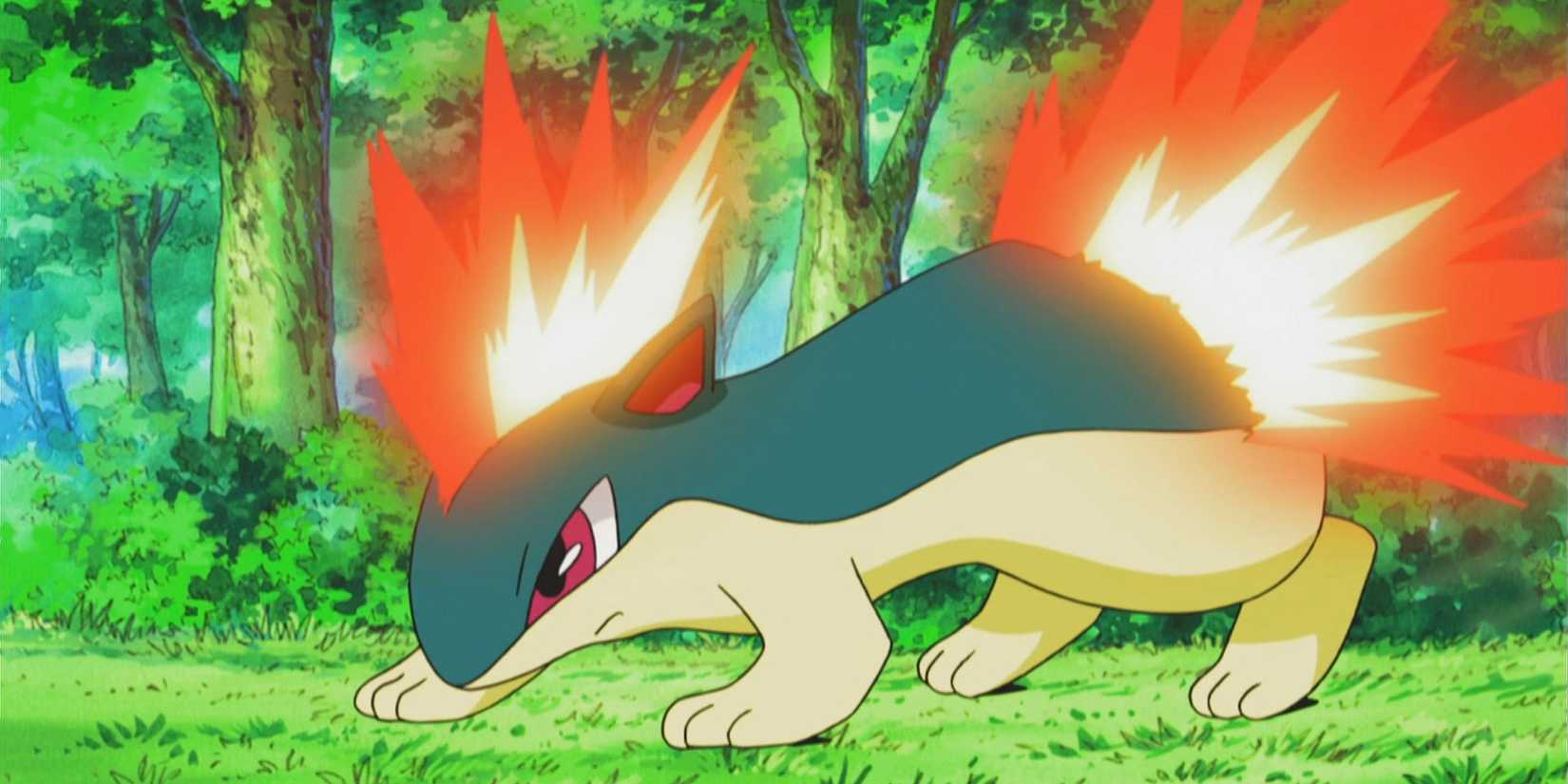 Ash's Quilava ignites flames on his back and head.