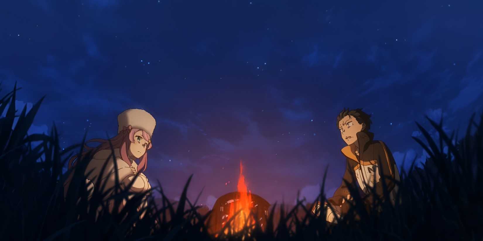 Rezero Season 4 Episode 1 Review-Anastasia and Subaru talking at camp