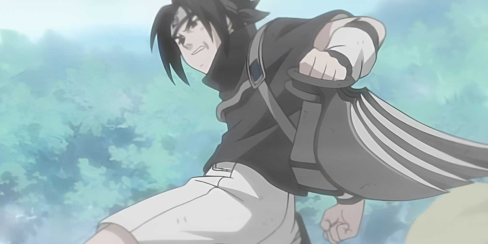 sasuke holds the fuma shuriken
