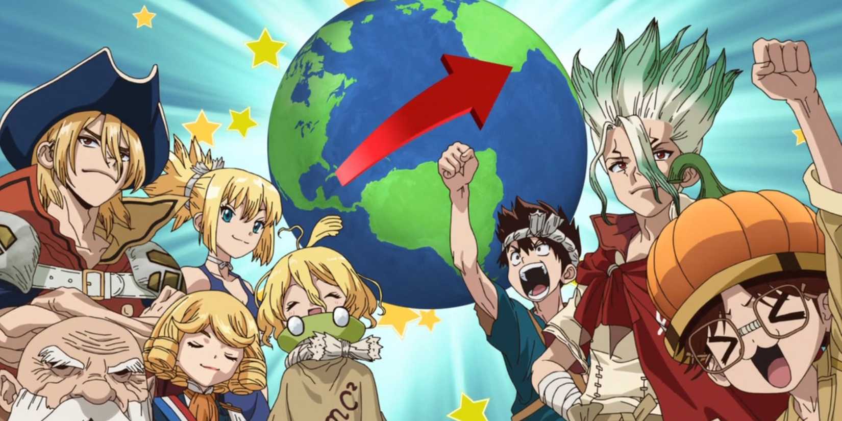Senk's team with the globe behind them.