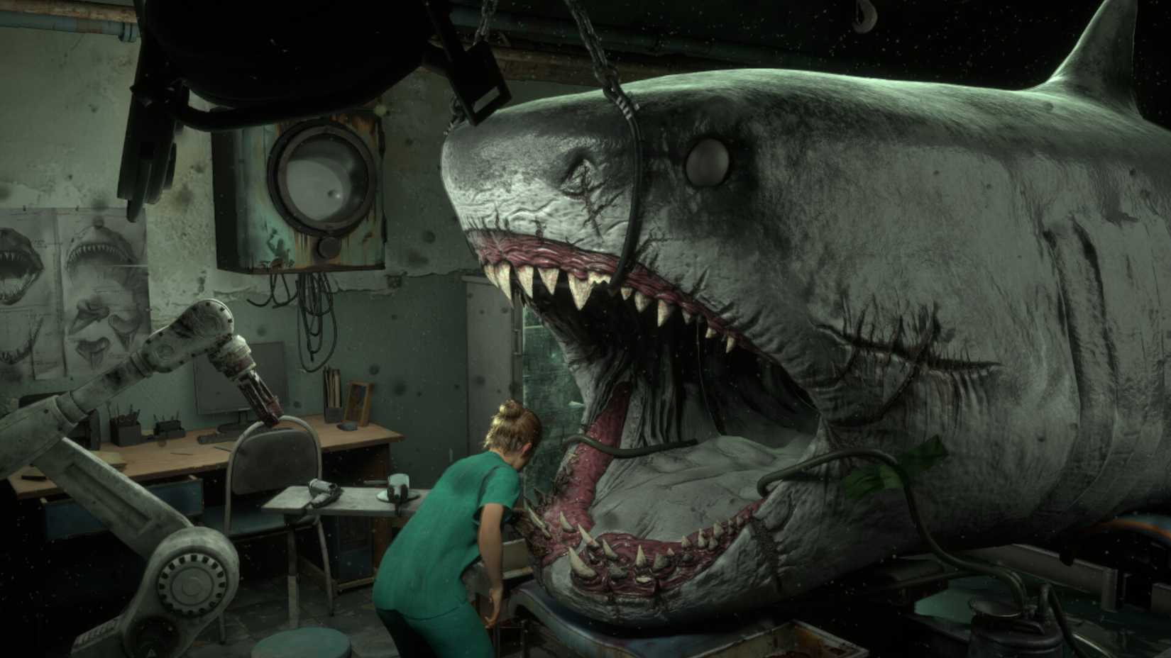 Shark Dentist screenshot of the player character treating a shark.