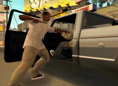 Stealing a car in Grand Theft Auto San Andreas (2004)