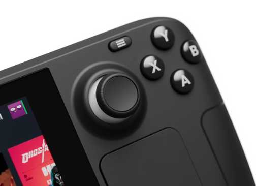 Steam Deck close up on thumbstick and buttons