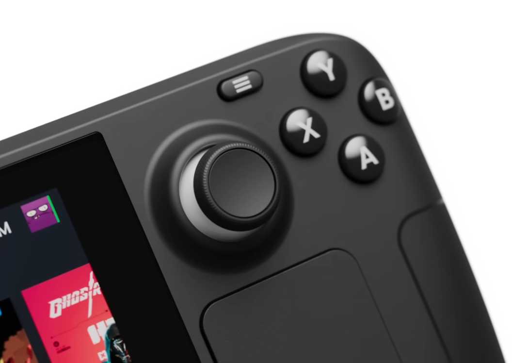 Steam Deck close up on thumbstick and buttons