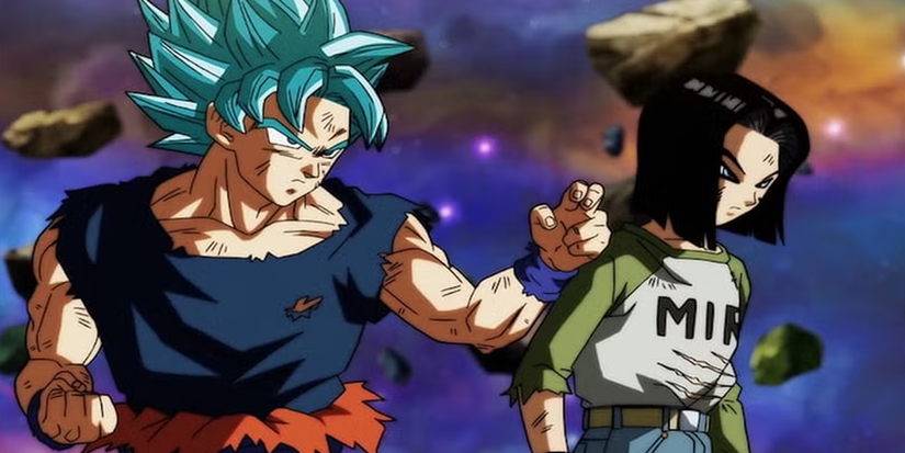 Super Saiyan Blue Goku and Android 17