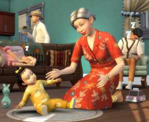 the sims 4 mom with baby on floor
