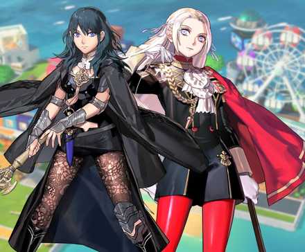Karakter Byleth dan Edelgard dari Fire Emblem: Three Houses di Tomodachi Life: Living the Dream