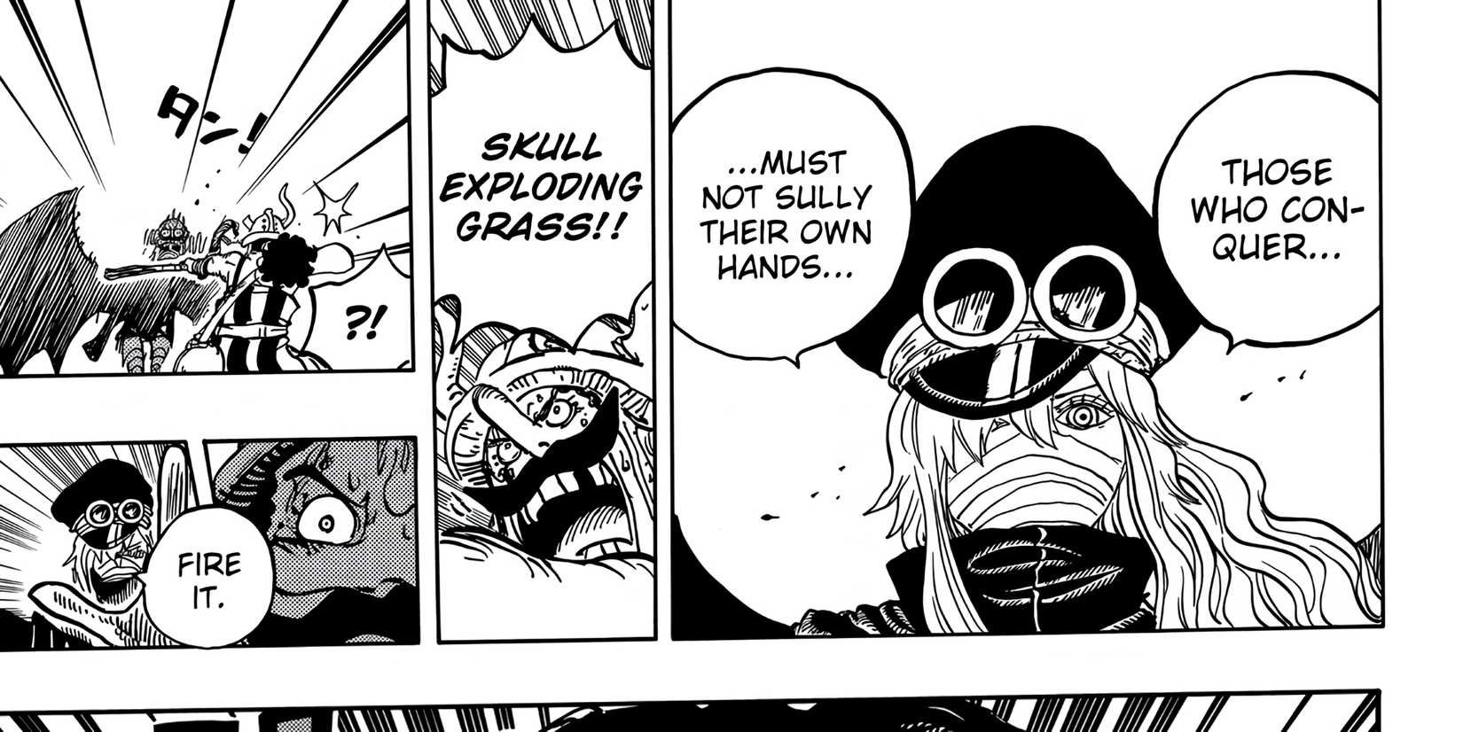 Usopp attacks Imu with one of his powerful rounds.