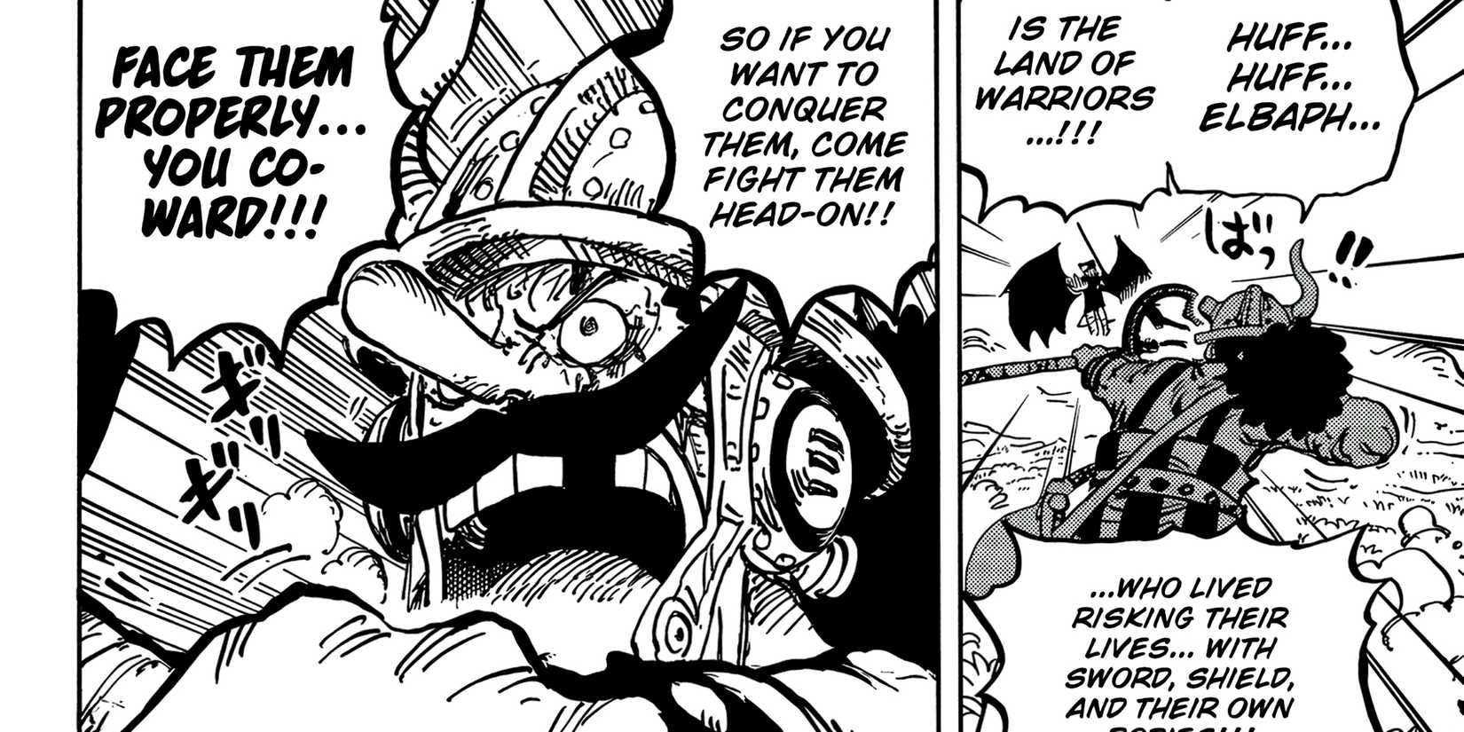 Usopp confronts Imu, calling them a coward for not fighting head-on.
