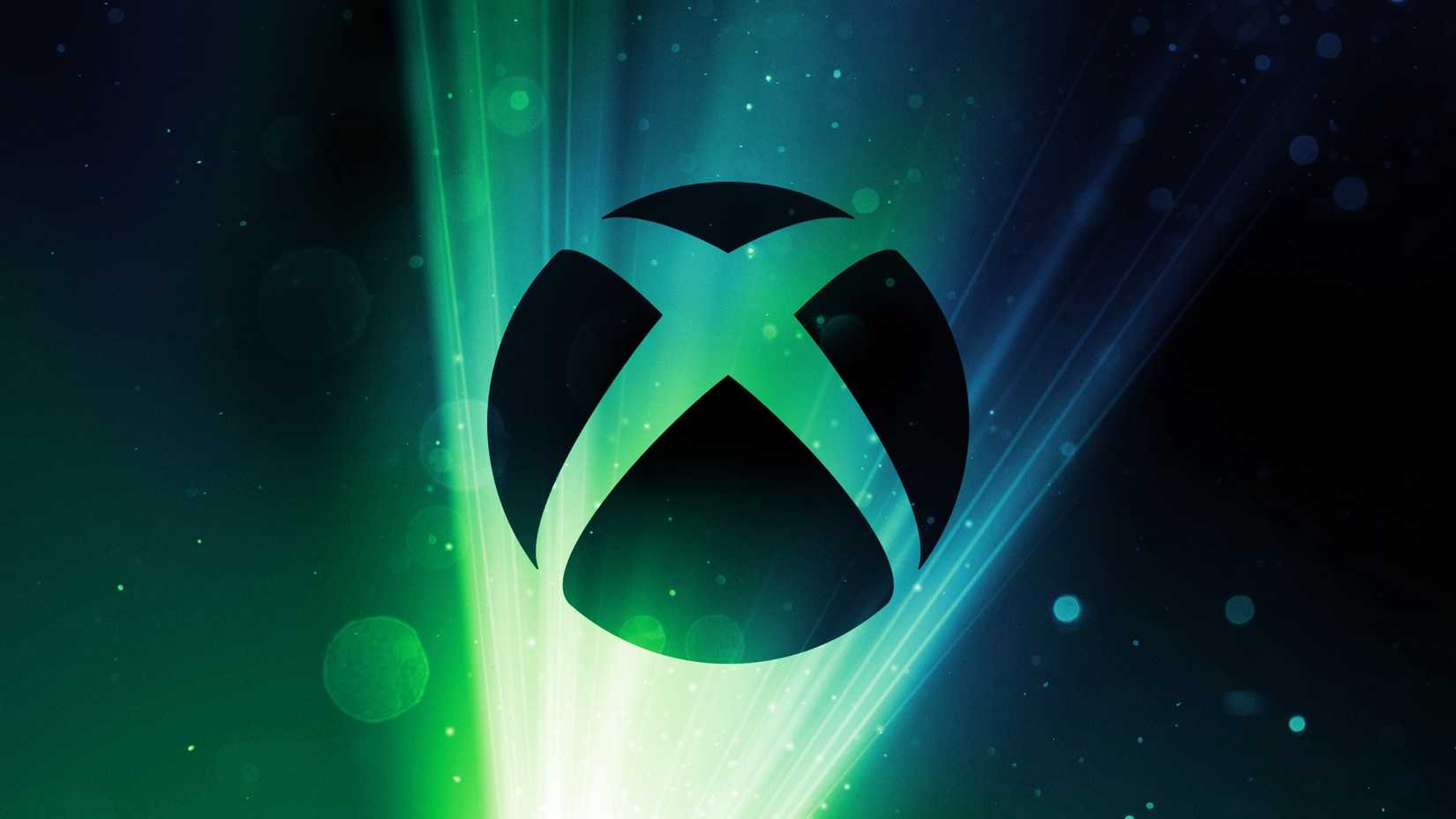 Black Xbox logo with blue and green glow